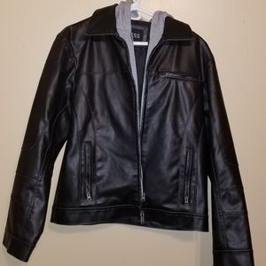 Guess faux leather jacket w/removable hood